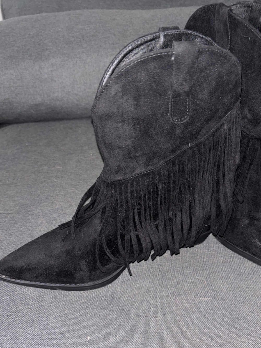 Seven7 Black Suede Fringe Heeled Boots - Picture 2 of 4